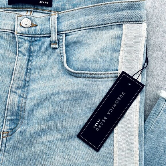 Veronica Beard Carly 11" Kick Flare Jeans Size 31 Tuxedo Stripe Air Wash Denim - Picture 12 of 15